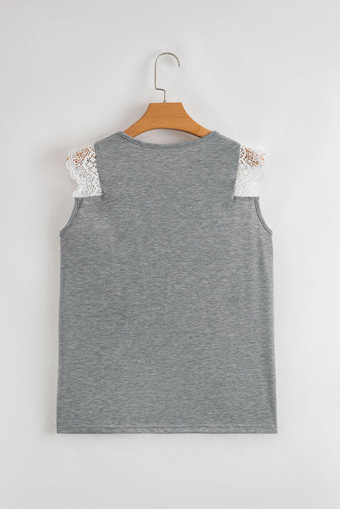 Lace Cap Sleeve Criss Cross V Neck Casual Knit Top