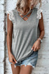 Lace Cap Sleeve Criss Cross V Neck Casual Knit Top