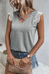 Lace Cap Sleeve Criss Cross V Neck Casual Knit Top