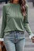 Lace Contrast Cuff Raglan Sleeve Seam Detail Top