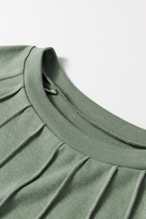 Lace Contrast Cuff Raglan Sleeve Seam Detail Top