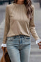 Lace Contrast Cuff Raglan Sleeve Seam Detail Top