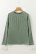 Lace Contrast Cuff Raglan Sleeve Seam Detail Top