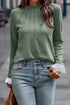Lace Contrast Cuff Raglan Sleeve Seam Detail Top