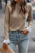 Lace Contrast Cuff Raglan Sleeve Seam Detail Top