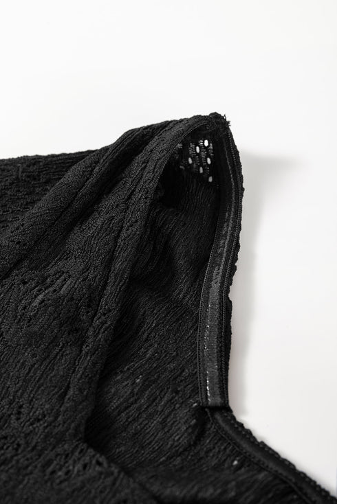 Lace Crochet Buttoned Square Neck Shift Mini Dress