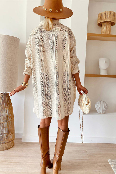 Lace Crochet Collared Tunic Oversized Shirt