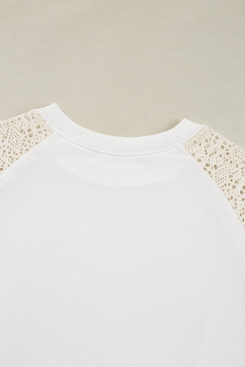 Lace Crochet Short Sleeve Round Neck T Shirt