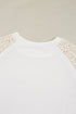 Lace Crochet Short Sleeve Round Neck T Shirt