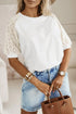 Lace Crochet Short Sleeve Round Neck T Shirt