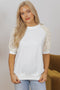 Lace Crochet Short Sleeve Round Neck T Shirt