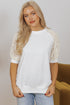 Lace Crochet Short Sleeve Round Neck T Shirt