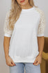 Lace Crochet Short Sleeve Round Neck T Shirt