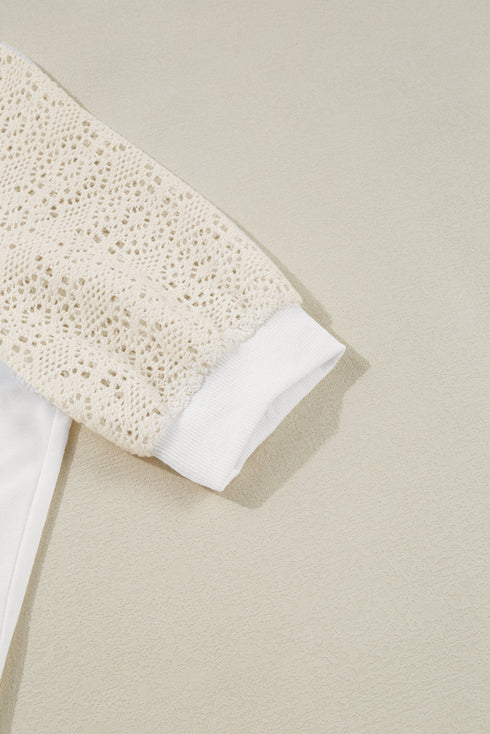 Lace Crochet Short Sleeve Round Neck T Shirt