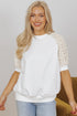 Lace Crochet Short Sleeve Round Neck T Shirt