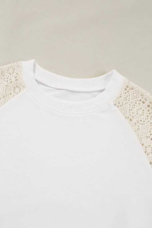 Lace Crochet Short Sleeve Round Neck T Shirt