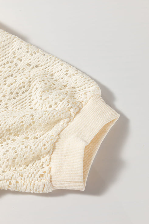 Lace Crochet Short Sleeve Round Neck T Shirt