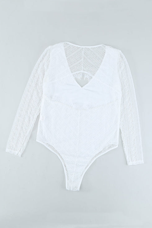 Lace Cut-Out Deep V Neck Bodysuit