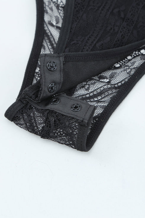 Lace Cut-Out Deep V Neck Bodysuit