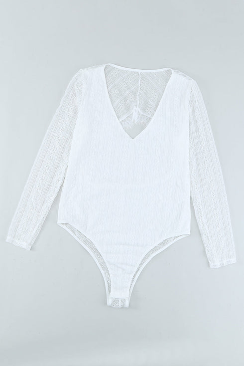 Lace Cut-Out Deep V Neck Bodysuit