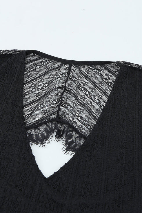 Lace Cut-Out Deep V Neck Bodysuit