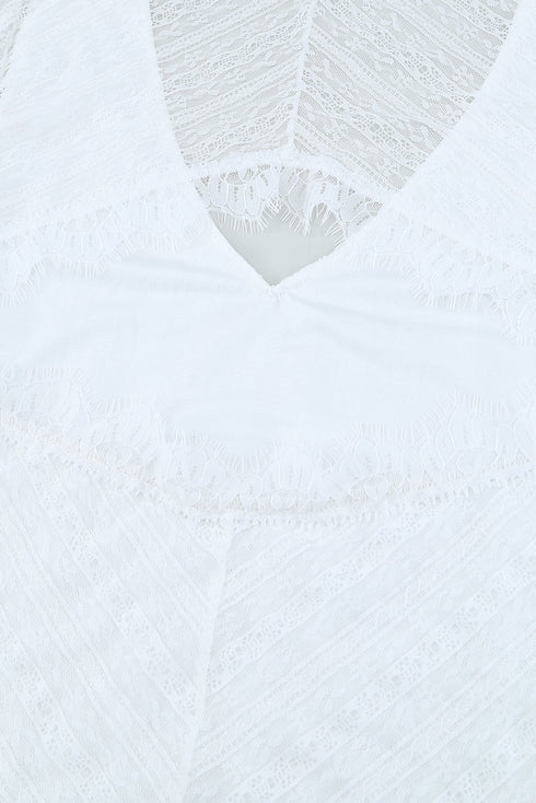 Lace Cut-Out Deep V Neck Bodysuit