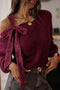 Lace Detail Bow Accent Asymmetric Neck Sweater
