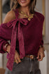 Lace Detail Bow Accent Asymmetric Neck Sweater