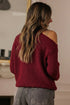 Lace Detail Bow Accent Asymmetric Neck Sweater