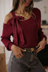 Lace Detail Bow Accent Asymmetric Neck Sweater