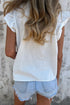Lace Detail Flutter Sleeve Pleated Round Neck Blouse