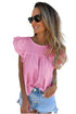 Lace Detail Flutter Sleeve Pleated Round Neck Blouse