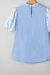 Lace Detail Patchwork Floral Print Puff Sleeve Blouse