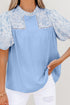 Lace Detail Patchwork Floral Print Puff Sleeve Blouse