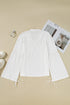 Lace Detail Puff Sleeve Split Neck Drawstring Blouse