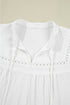 Lace Detail Puff Sleeve Split Neck Drawstring Blouse