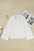 Lace Detail Puff Sleeve Split Neck Drawstring Blouse