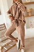Lace Drawstring Hooded Pullover Textured Corduroy High Waist Pant Sets