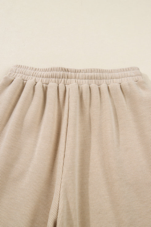 Lace Drawstring Hooded Pullover Textured Corduroy High Waist Pant Sets