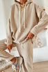 Lace Drawstring Hooded Pullover Textured Corduroy High Waist Pant Sets