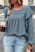 Lace Eyelet Ruffle Shoulder Long Sleeve Blouse