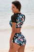 Lace Hollow Floral Print 2Pcs Swimsuit