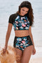 Lace Hollow Floral Print 2Pcs Swimsuit