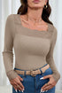 Lace Neck Ribbed Texture Long Sleeve Top