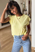 Lace Patchwork Cap Sleeve Round Neck Detail Tee
