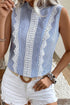 Lace Patchwork Detailed Stripe Print Crew Neck Tank Top