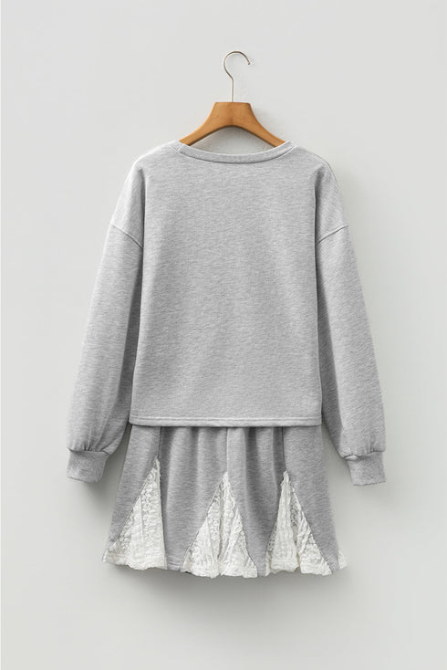 Lace Patchwork Drop Shoulder Drawstring Two Piece Dresses
