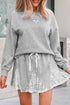 Lace Patchwork Drop Shoulder Drawstring Two Piece Dresses