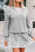 Lace Patchwork Drop Shoulder Drawstring Two Piece Dresses