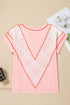 Lace Patchwork Exposed Seam V Neck Tee